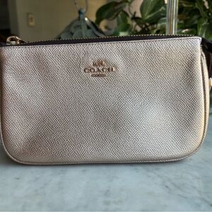 Coach Metallic Rose Gold Leather Wristlet